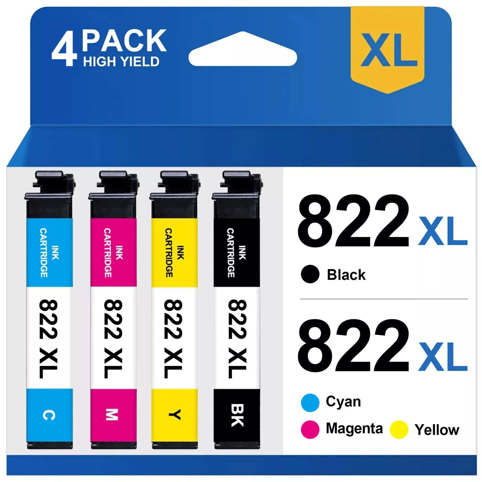 4PK 822XL Ink Cartridge For Epson WorkForce Pro WF-3820 WF-4820 WF-4833 WF-4834