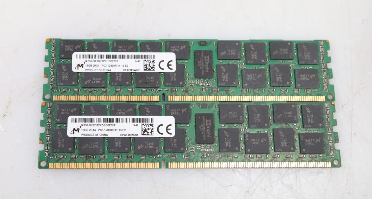 Lot 2x 16GB (32GB) Micron MT36JSF2G72PZ-1G6E1FF 1600MHz DDR3 RDIMM Server RAM