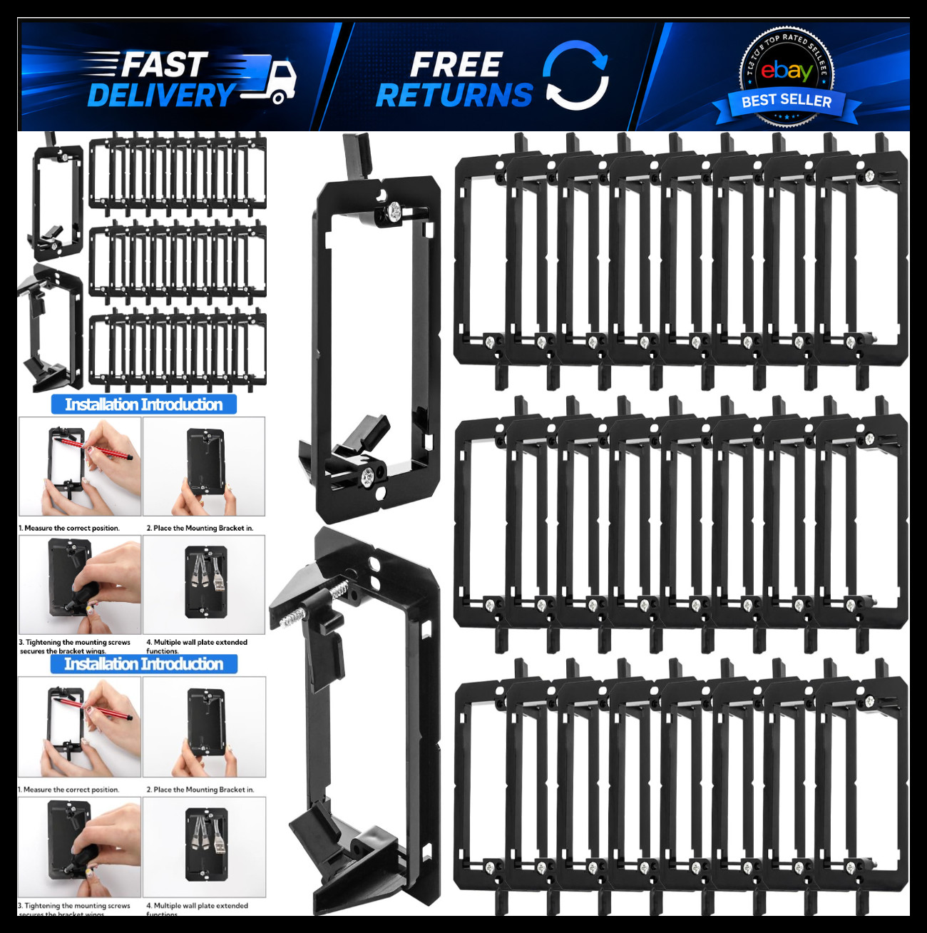 25 Pack Low Voltage Mounting Bracket, 1 Gang Flush Mounting Wall Plate, Drywall