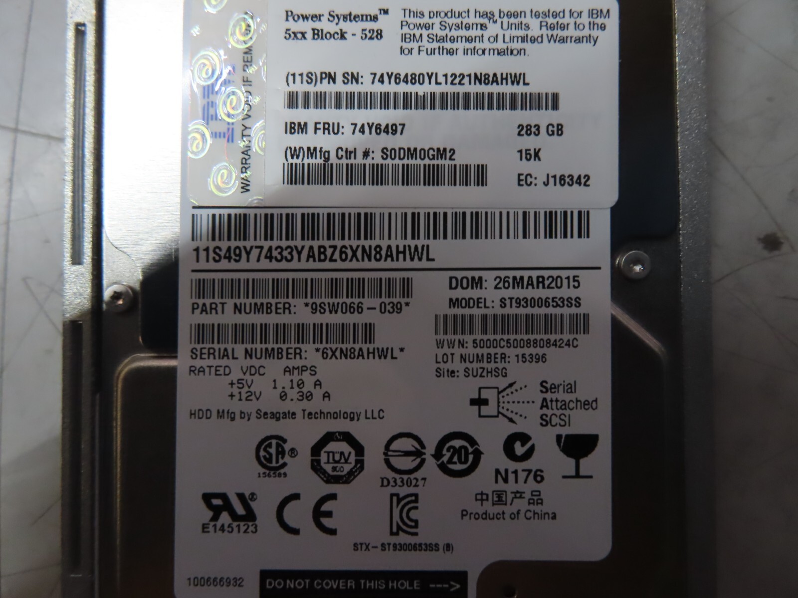 42R6692 IBM 283GB 15K SAS 3G 3.5'' HDD 44V6853 44V6861 44V4436 44V4812