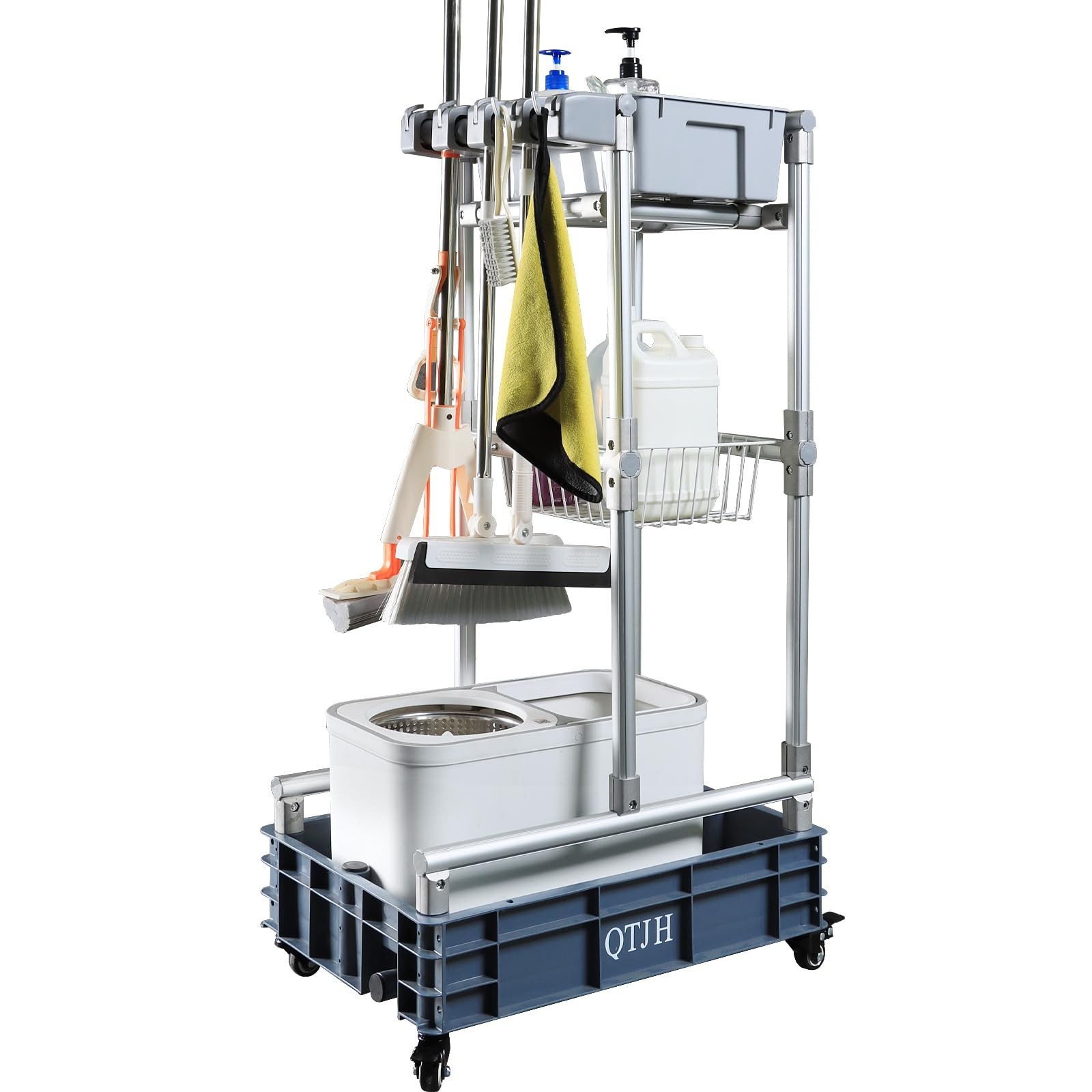 Rolling Cleaning Cart with Mop & Broom Organizer ， Convenient Storage Car