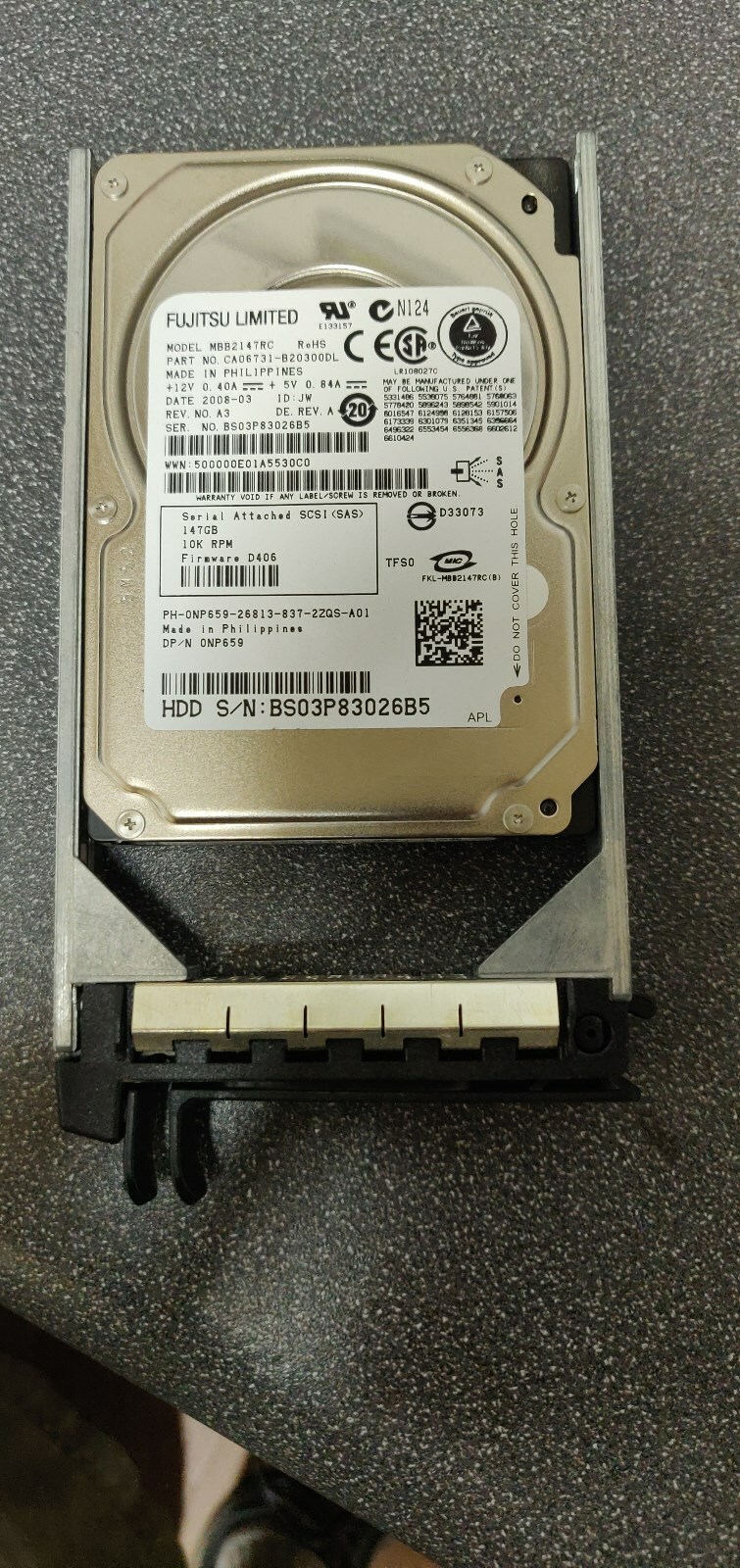 3x Dell NP659 147GB 10K RPM 2.5" SAS Hard Disk Drives