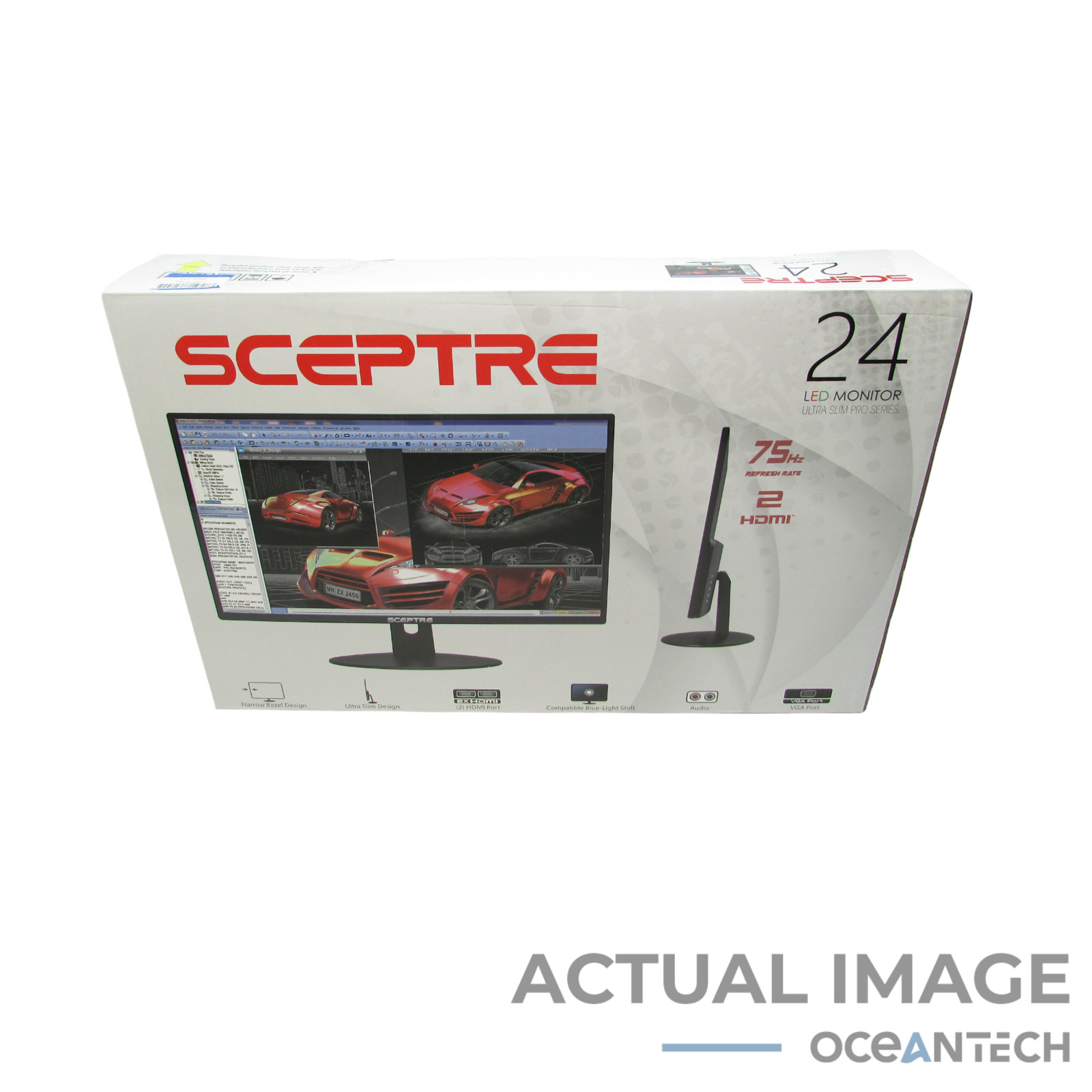 New Sceptre E249W-19203RTK 24" IPS 75Hz LED Ultra Slim Pro Monitor - Black