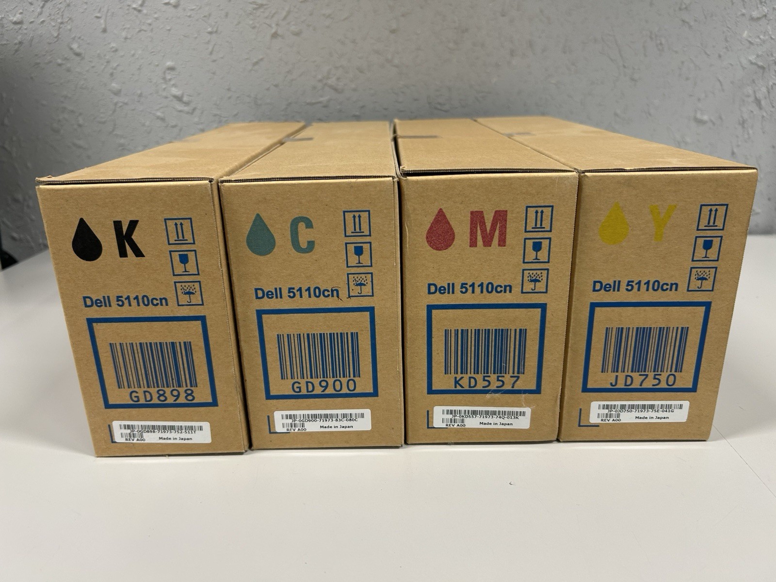 SET OF 4 GENUINE DELL 5110 5110cn BCYM JD750/KD557/GD898/GD900 TONER CARTRIDGES