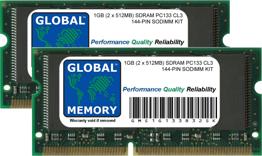 1GB (2 x 512MB) PC133 133MHz 144-PIN SDRAM SODIMM MEMORY RAM KIT FOR LAPTOPS
