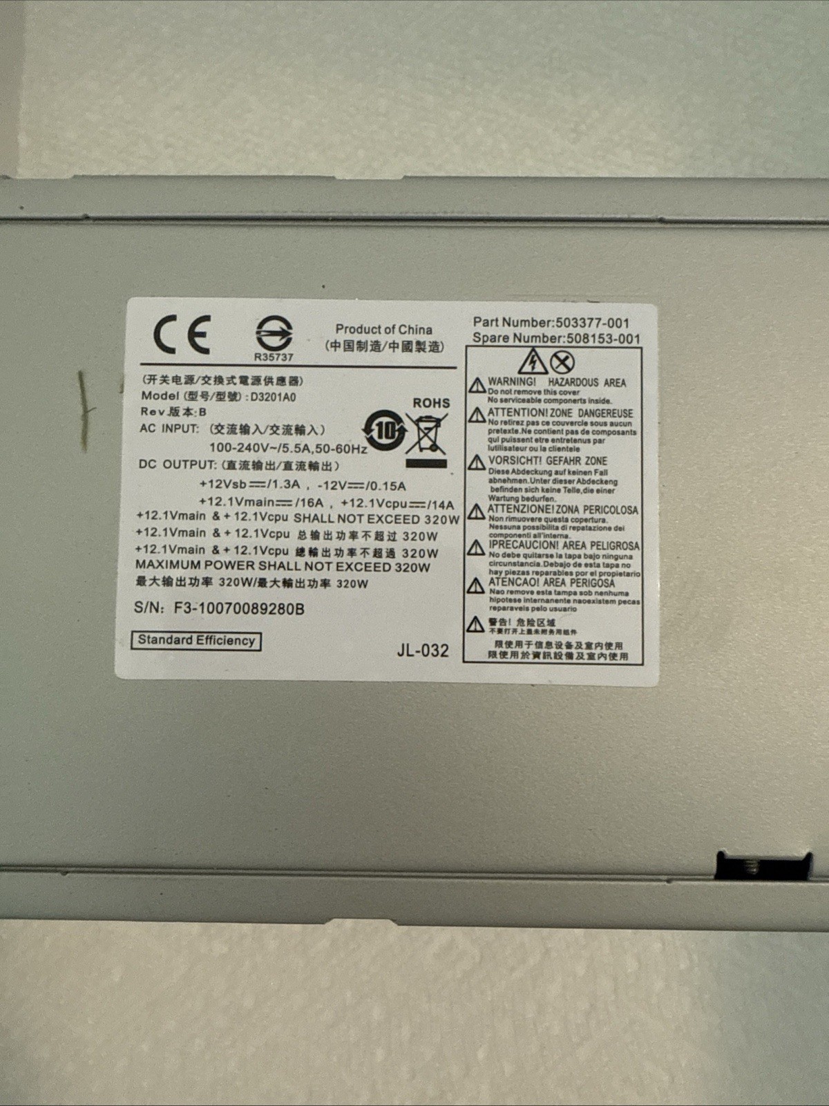 for D10-320P2A PS-4321-9HA for HP-D3201A0 CFH0320AWWA Power Supply