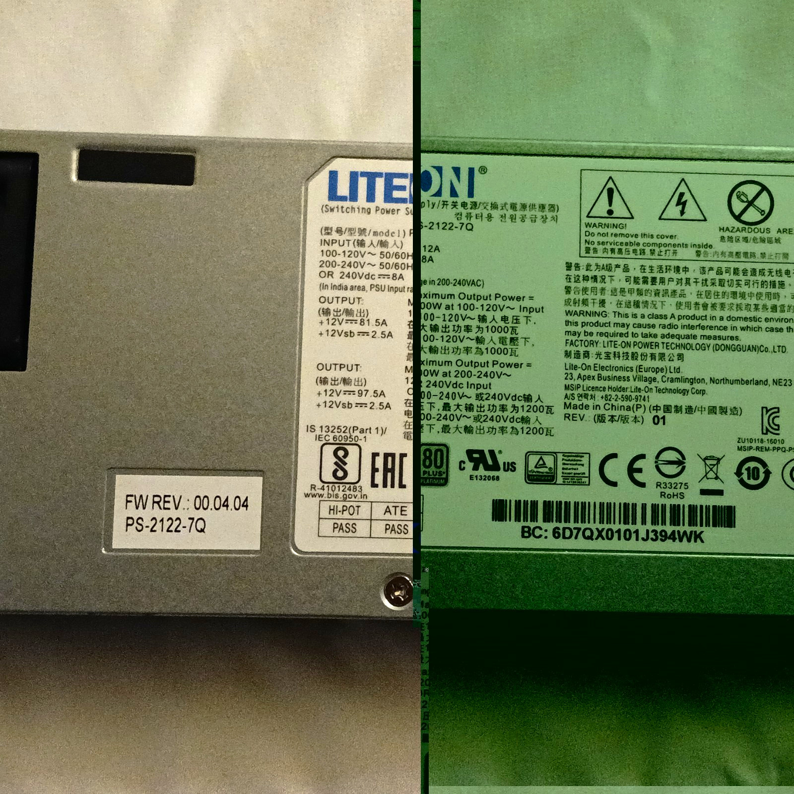 Lite-On 770W Hot-Swappable Server Power Supply for Dell PowerEdge PS-2122-7D