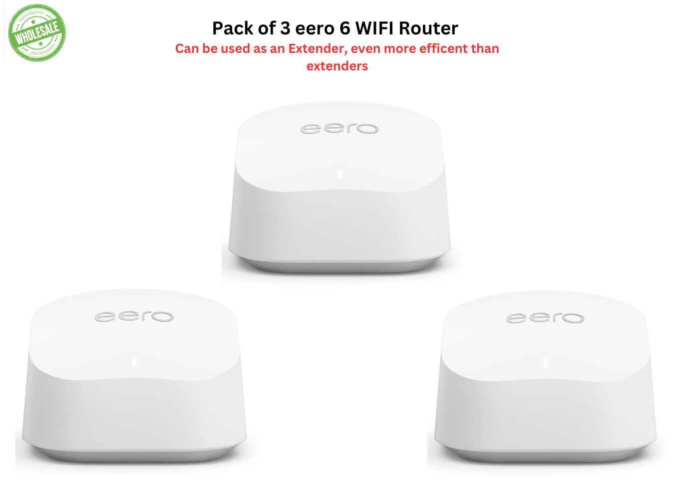 3 Pack Eero 6 mesh Wi-Fi router |900 Mbps Ethernet |Coverage up to 4500 Sq.ft