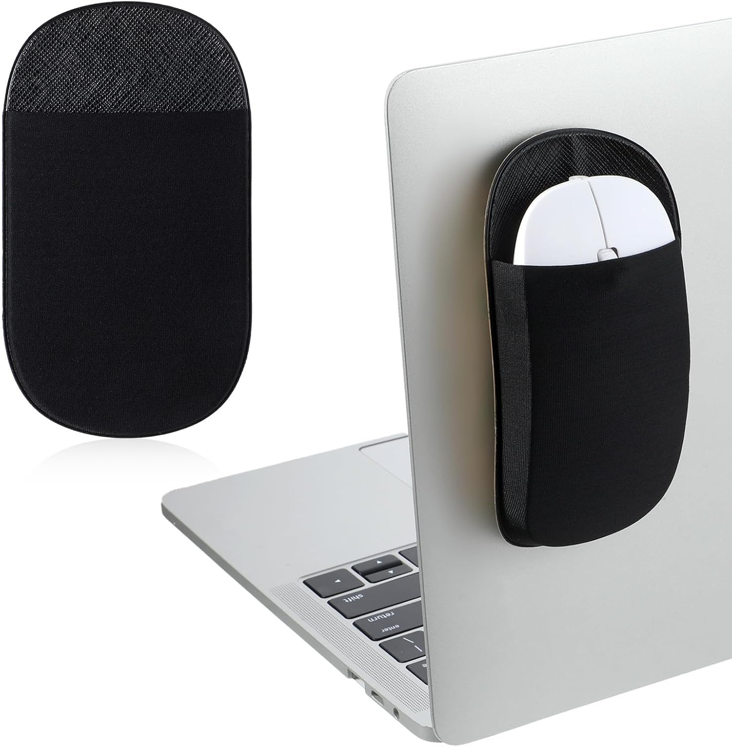 Slim Mouse Holder for Laptop, Universal Stick-On Mouse Pouches with Reusable Adh