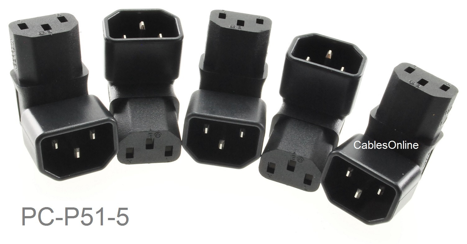 5-Pack Right-Angle UP IEC 320 C14 Male to IEC 320 C13 Female Power Adapters