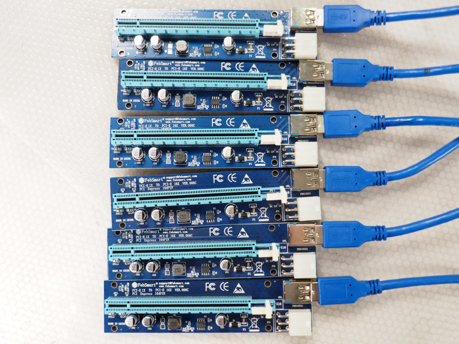 Lot of 6 FebSmart PCIe 1x to 16x Riser PB010521 Powered Riser Adapter Card