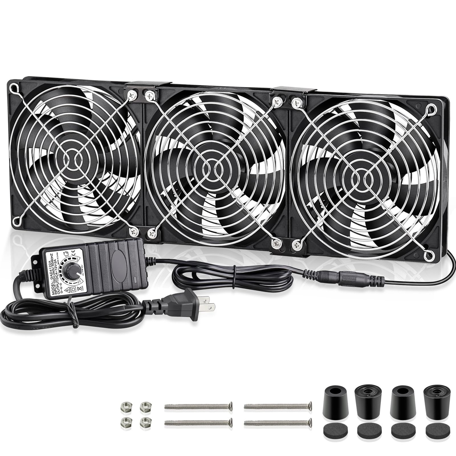 Big Airflow 3 X 120mm Fans Dc 12v Powered Fan With Ac 110v 240v Speed Control Ca