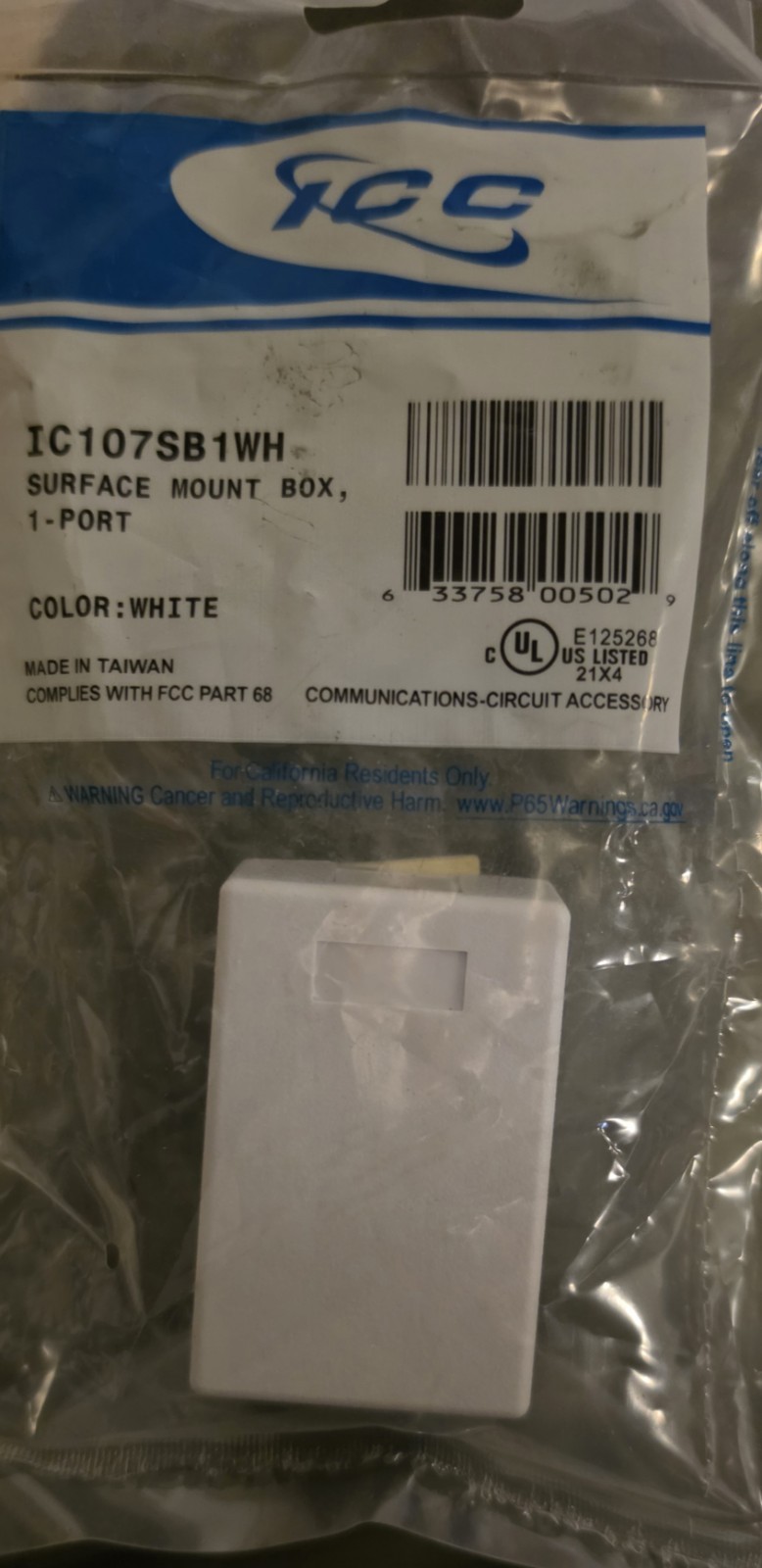 ICC Surface Mount Box 1-Port White IC107SB1WH