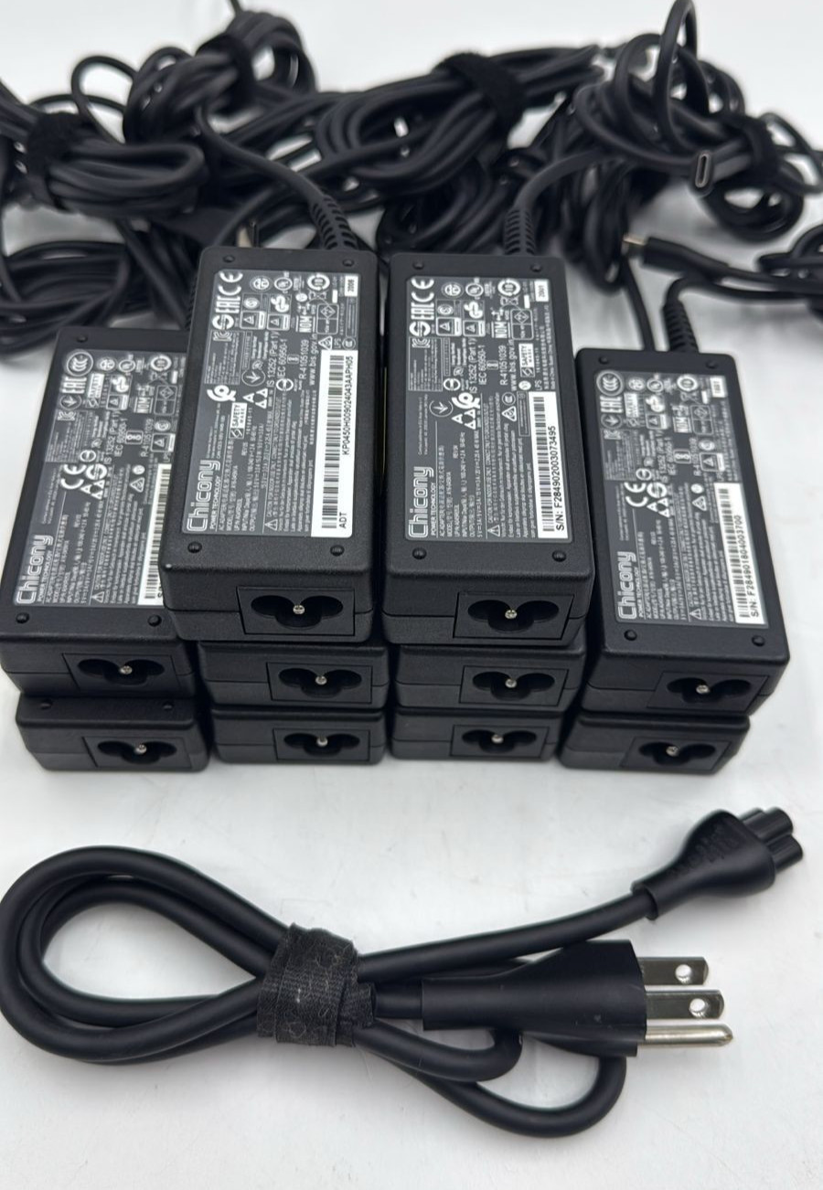Lot of 10 Chicony AC Laptop Charger 45W Type C - A16-045N1A With power cord