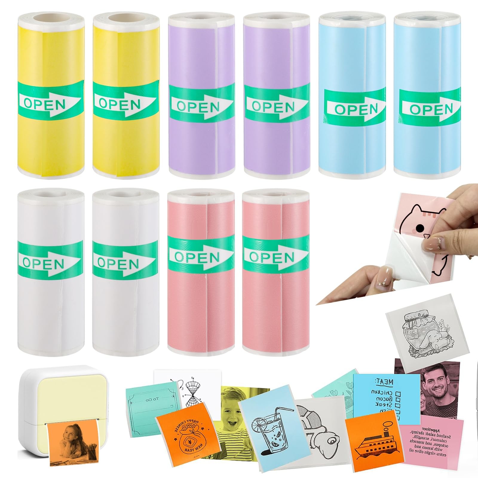Mini Printer Thermal Sticker 10 Rolls Colored Sticker 57 x 25mm -Adhesive Sti...