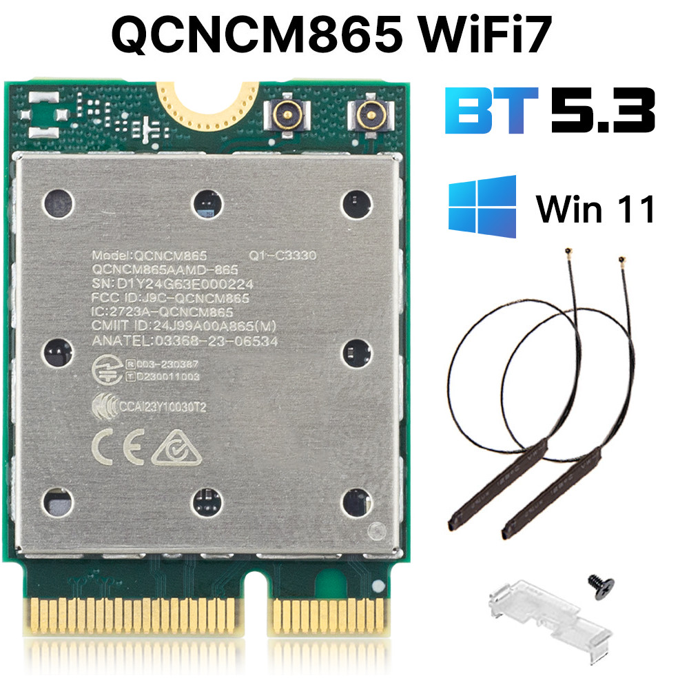 WIFI 7 QCNCM865 M.2 Key E Tri-Band 5800Mbps BT5.3 Wireless Card with Antennas PC
