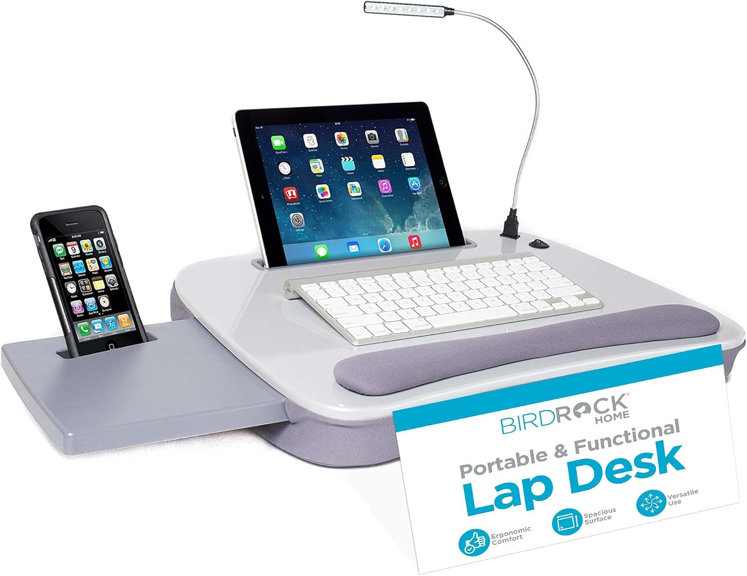 Sofia + Sam Multi Tasking Memory Foam Lap Desk with USB Light (Silver) | Support