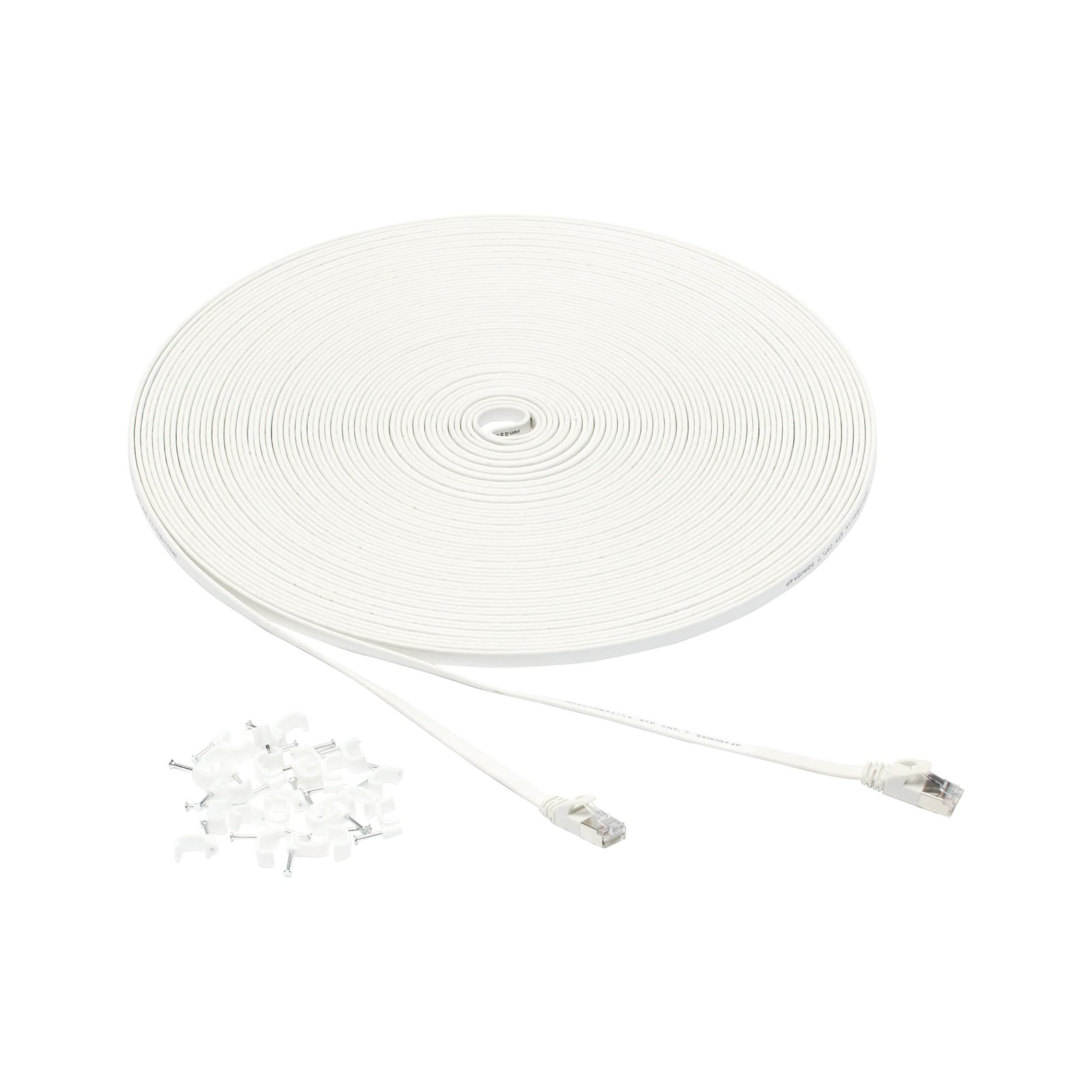 Cat 7 Ethernet Patch Cable, Flat, 600MHz Includes 25 Nails for Printer, 100 Foot