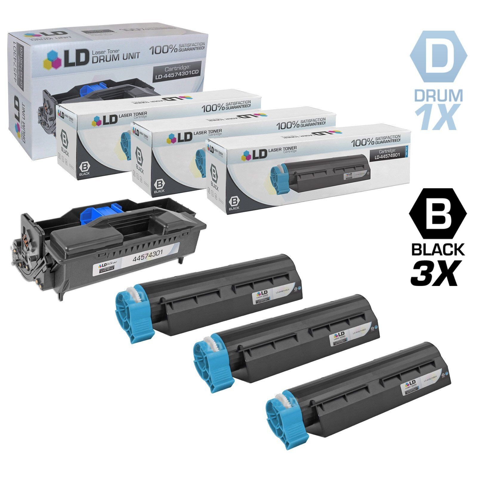LD Compatible Toner and Drum Unit for Okidata B411D Set of 4: 44574901 44574301