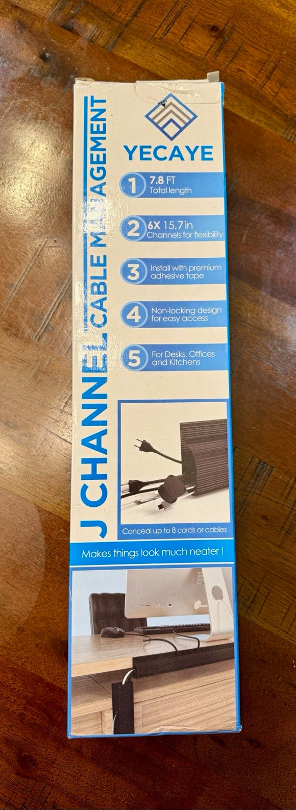 YECAYE J Channel Cable Raceway 6-Pack Black Adhesive 7.8 ft Total 15.7in