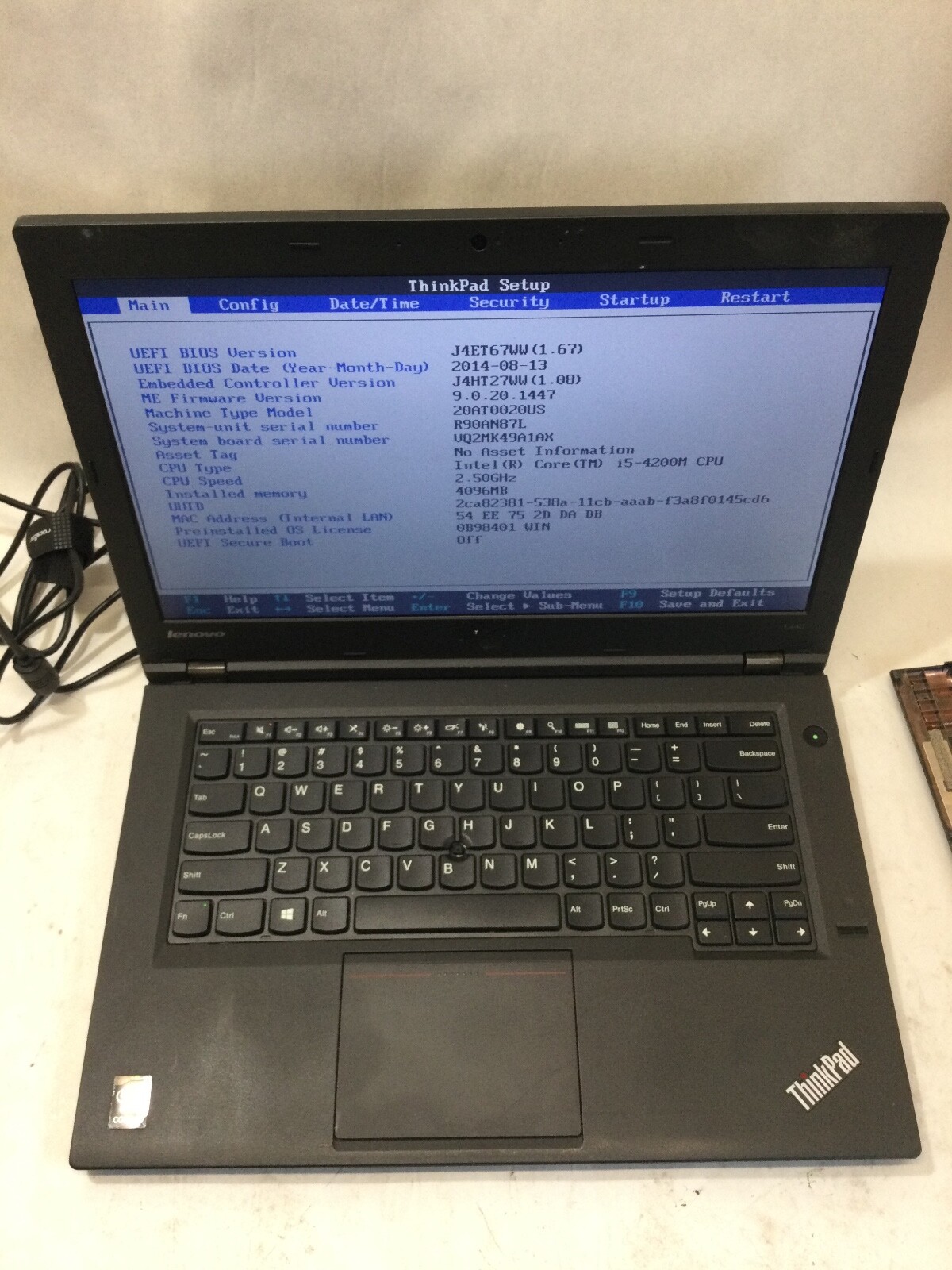 LENOVO THINKPAD L440 - BOOTS TO BIOS - INTEL I5 4200M - NO RAM - READ DESCRIP-BB