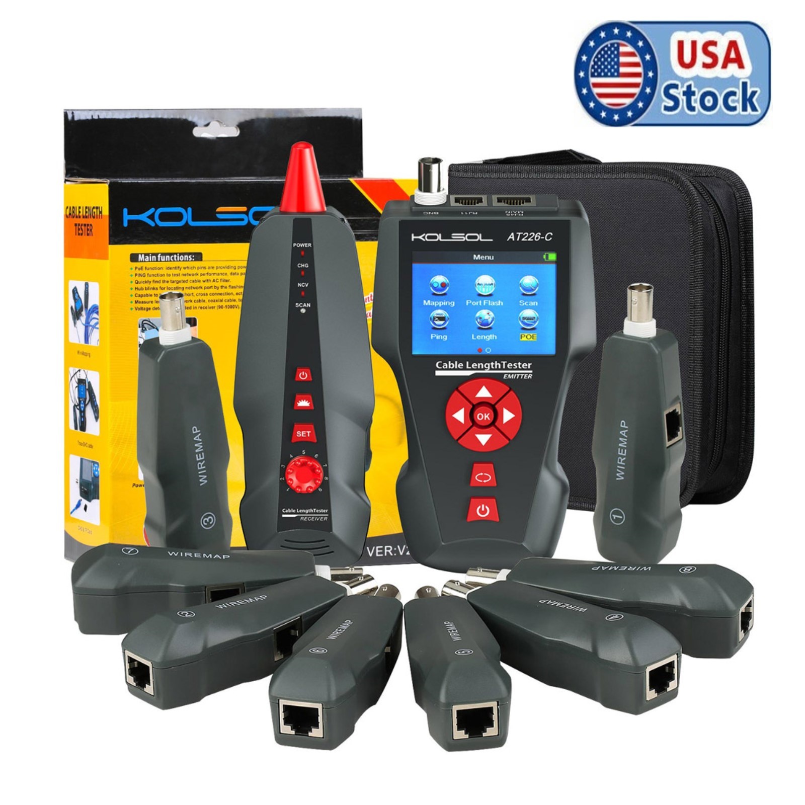 KOLSOL AT226-C NF-8601W Network Cable Tester Measure length For RJ45, RJ11, BNC