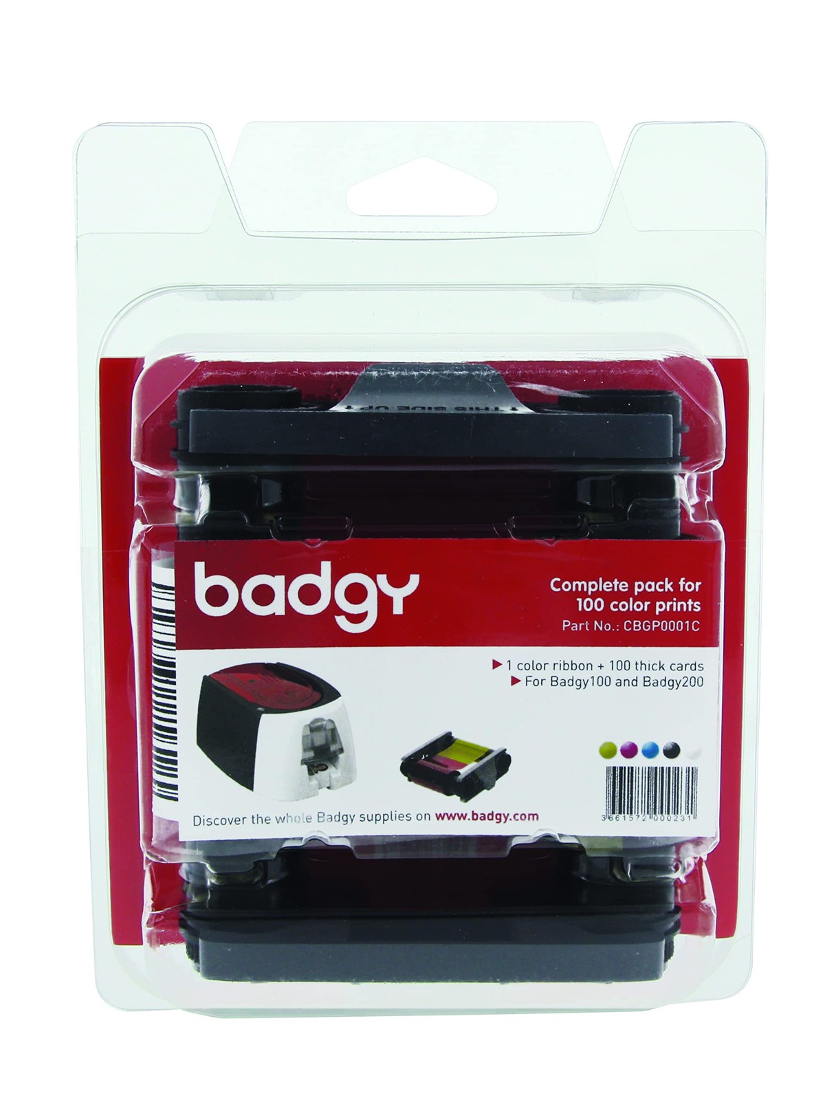 Color Ribbon and Cards Kit for 100 Prints - Badgy100 and Badgy200 Compatible
