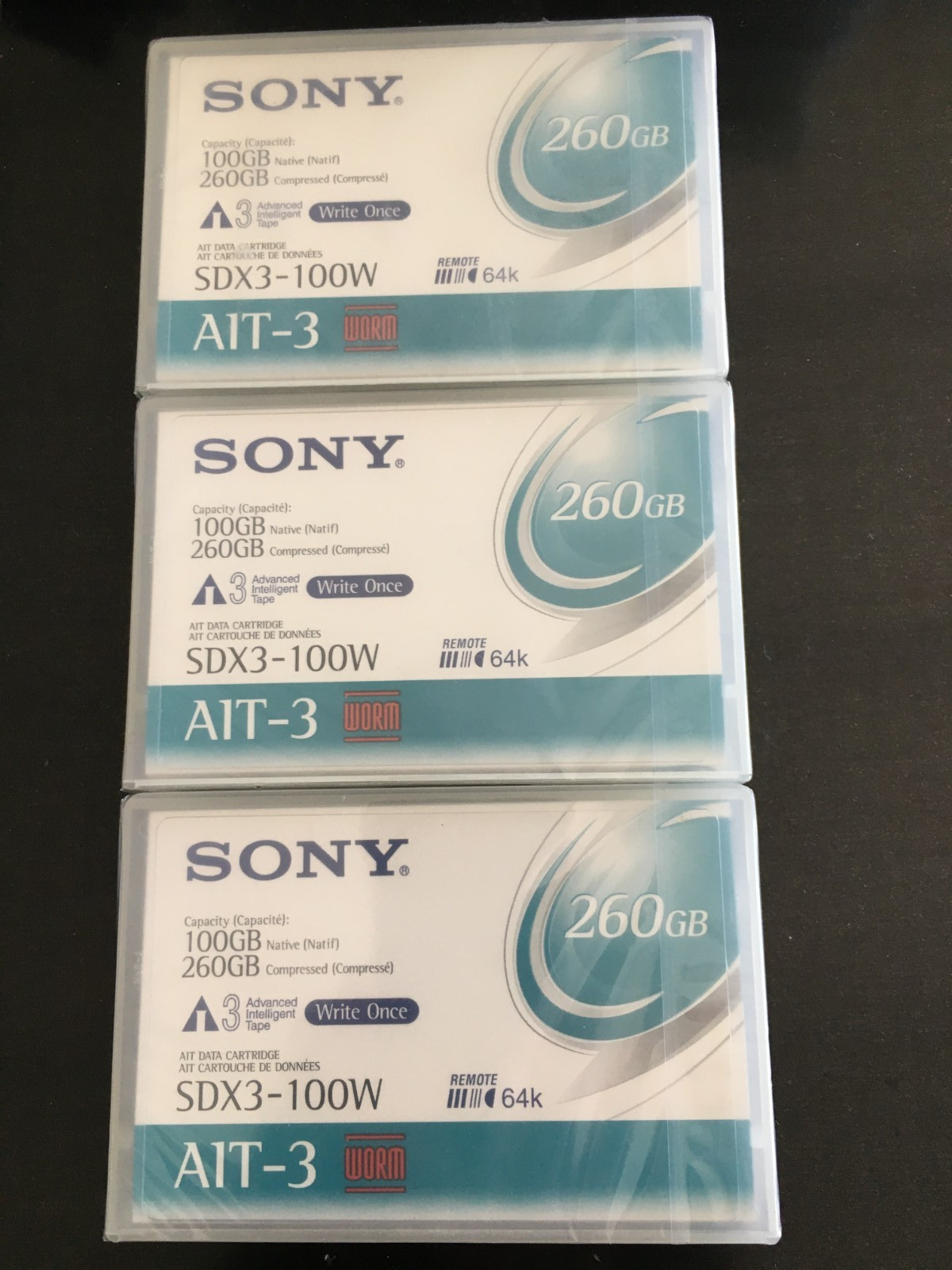 3 New Sealed Sony SDX3-100W AIT-3  Tape Cartridge WORM 100GB/260GB 