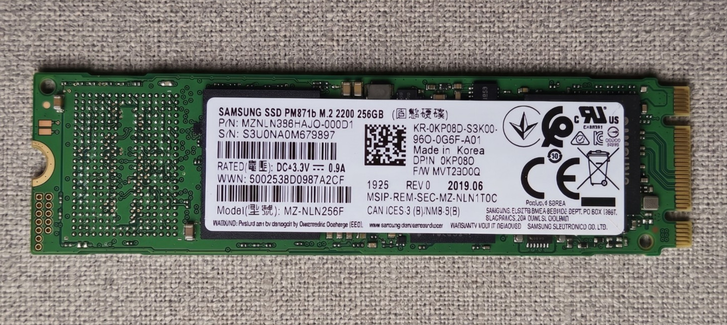 Samsung PM871b 256GB M.2 2280 SATA III 6Gbps SSD MZ-NLN256F MZNLN256HAJQ-000D1