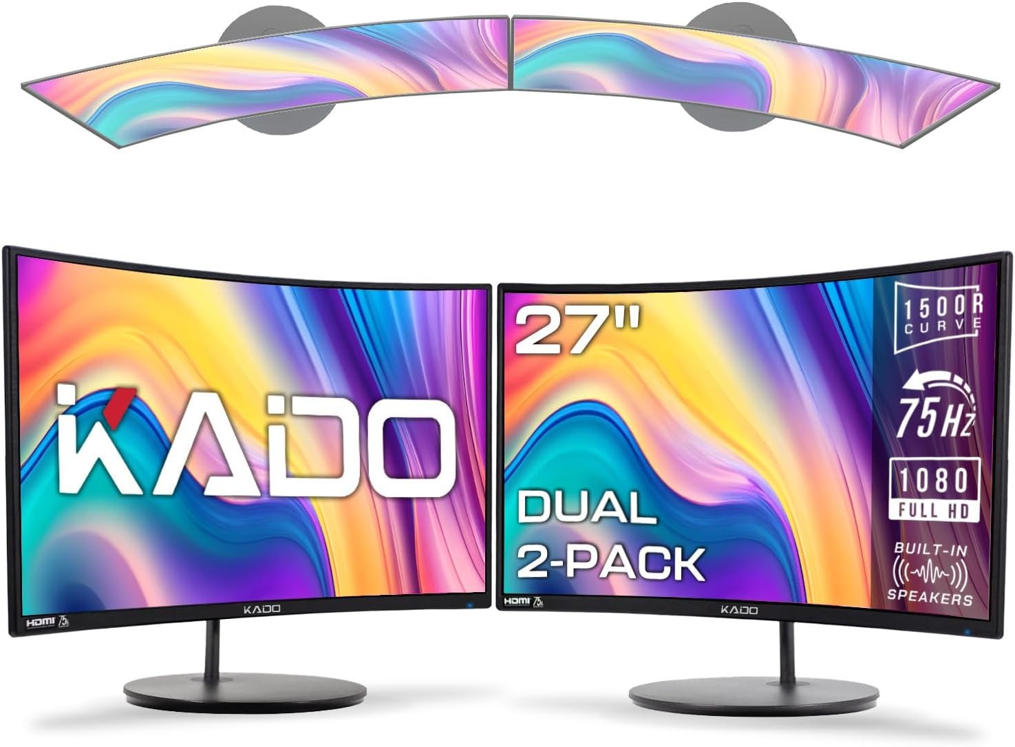 2-Pack Dual 27" Curved 1500R 1920x1080 75Hz FHD Computer Monitor | Dual Monitor