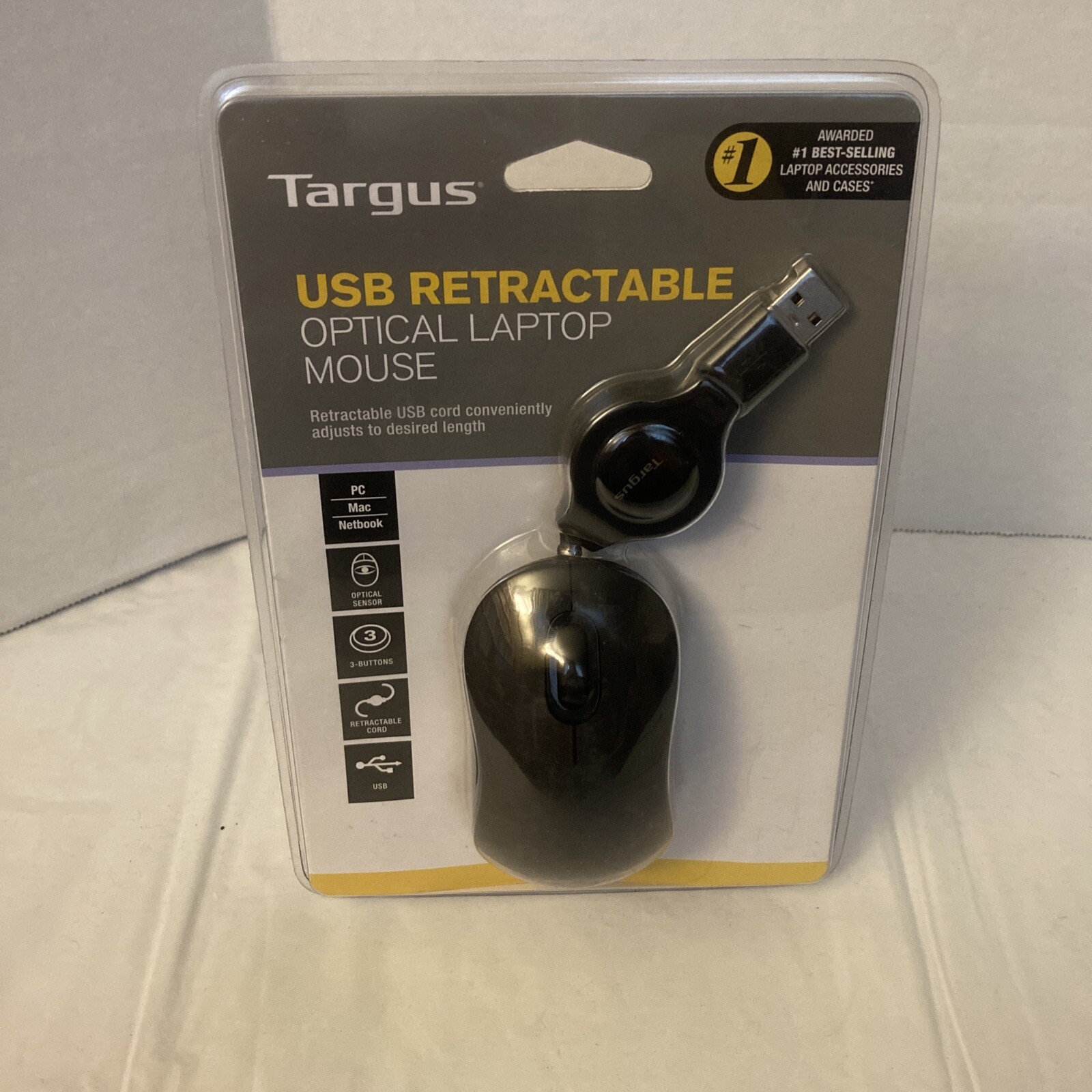 Targus USB Retractable Optical Laptop Mouse, Black