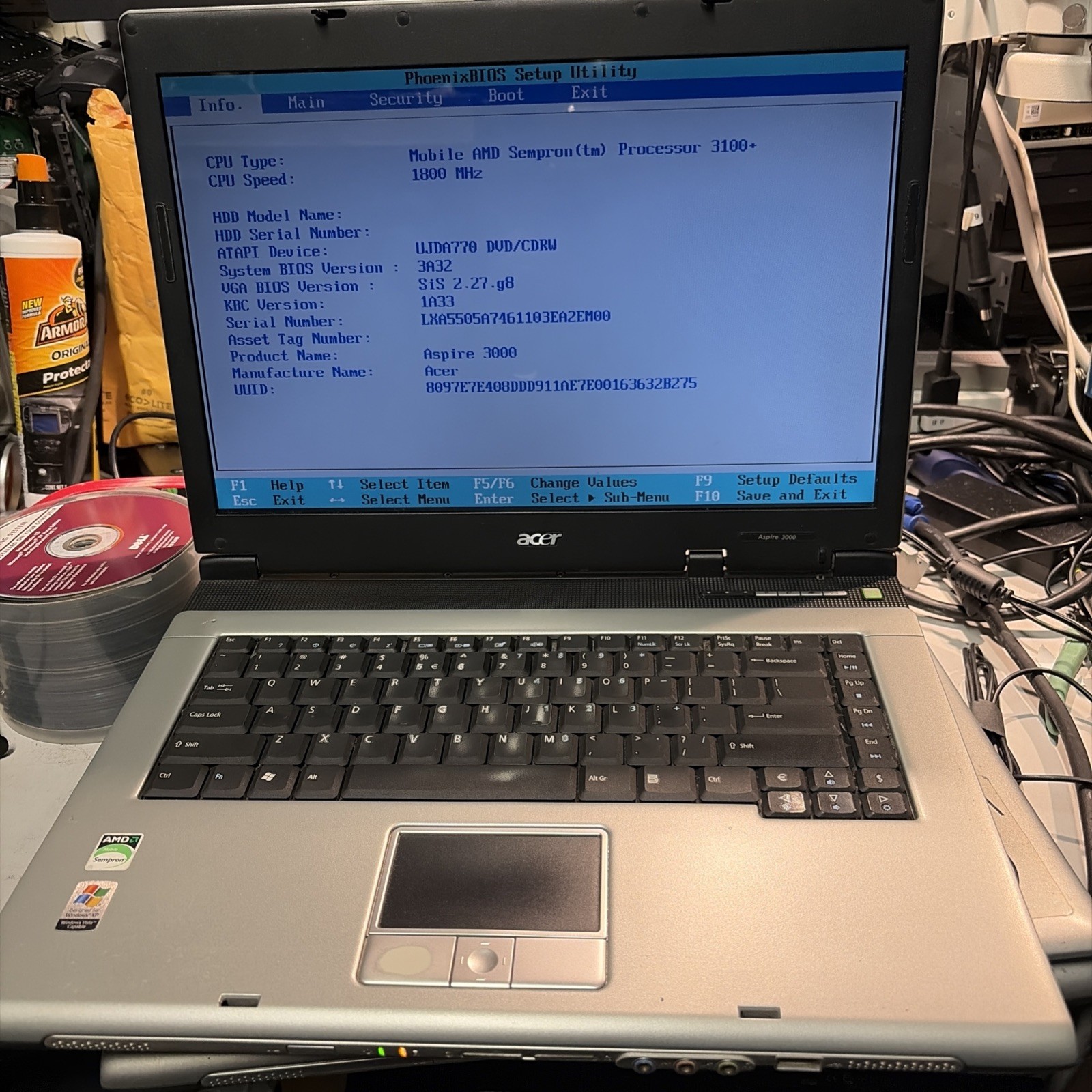 ACER ASPIRE 3000 ZL5 - BOOTS TO BIOS - AMD SEMPRON 3100 - 512 mb RAM 