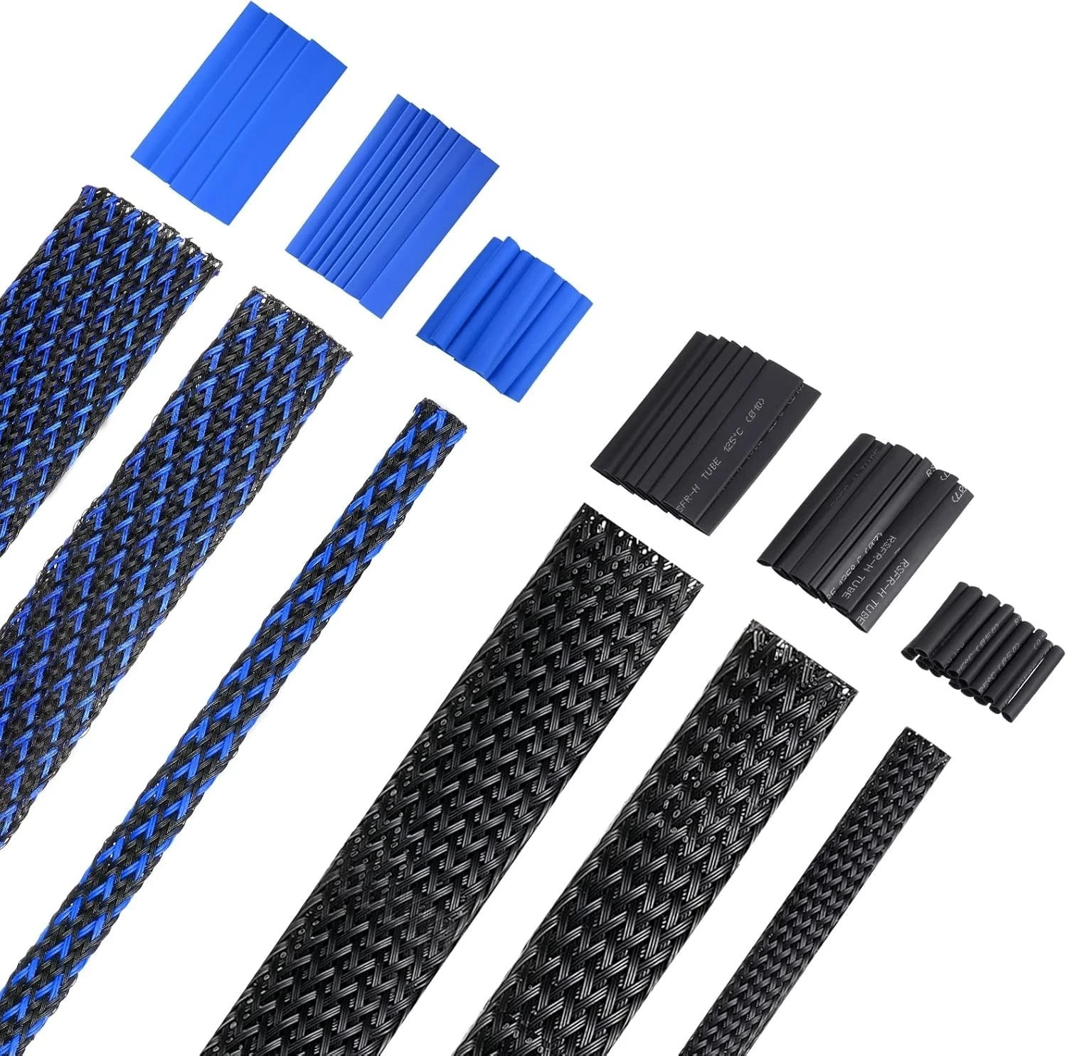 96Ft Wire Loom Braided Cable Sleeve Covers Cord Management with 127 Pcs Tube Hea