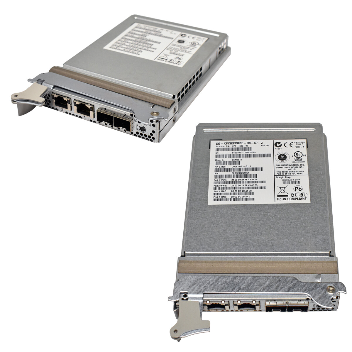 Sun Oracle SG-XPCIEFCGBE-Q8 QEM3572 371-4522-02 4-Port Ethernet Host Adapter