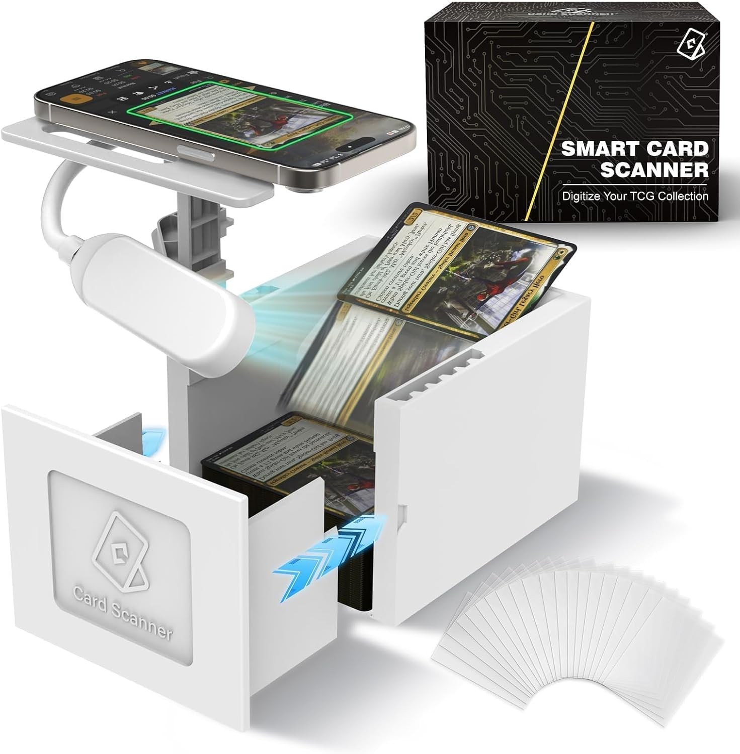 Card Scanner Stand with LED Light for TCG & MTG Sports Cards - Hands-Free Phone