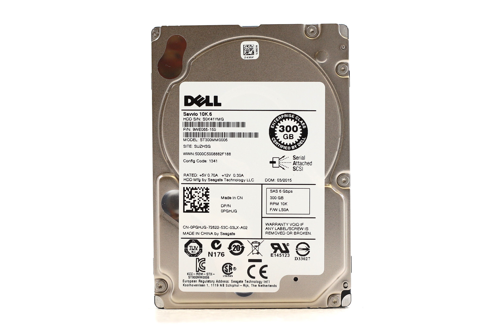 Dell ST300MM0006 300GB 2.5" 6Gb/s 64MB 10K RPM SAS Drive Dell P/N: 0PGHJG Tested