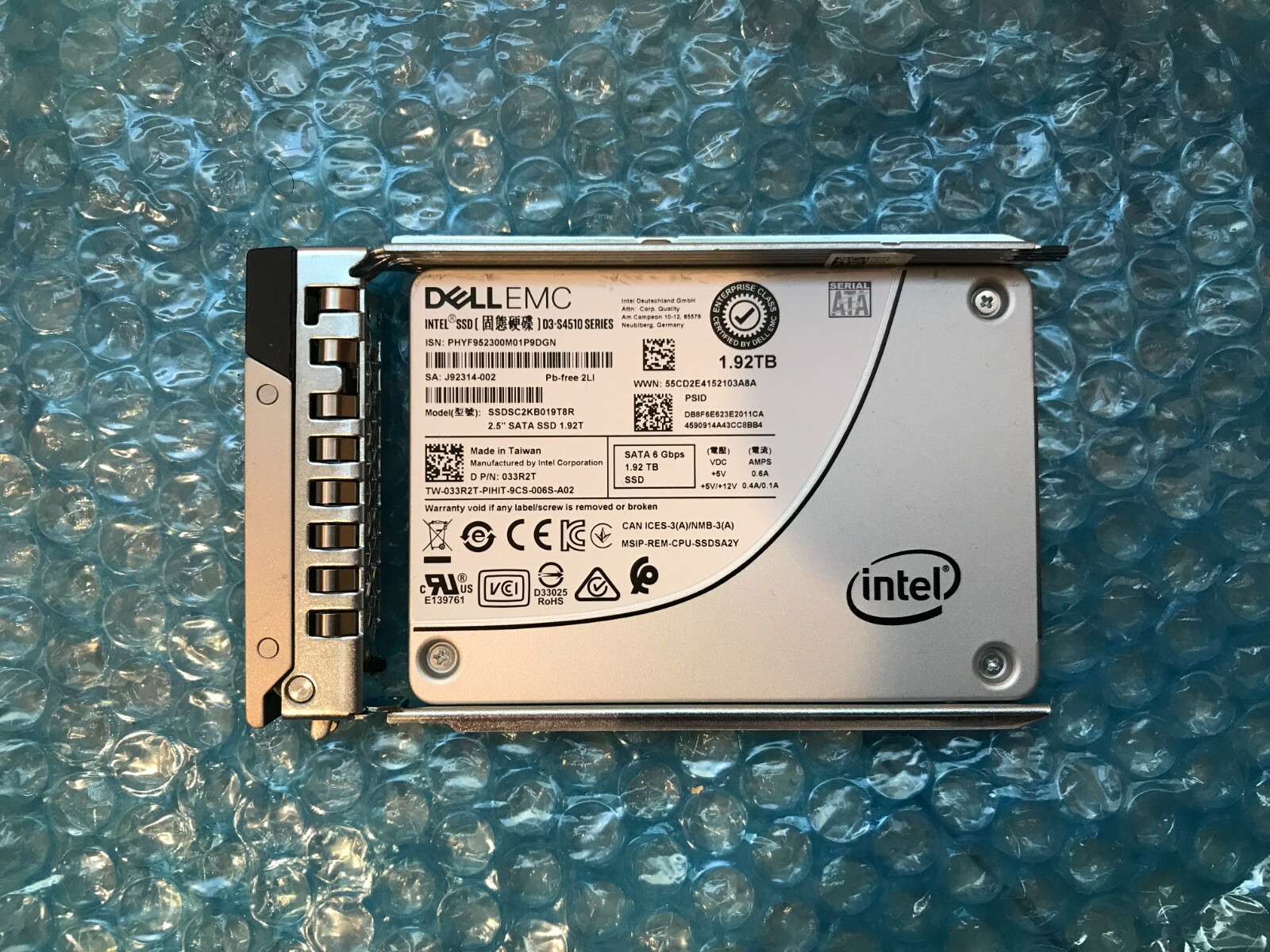 DELL 33R2T 1.92TB 6Gbps SATA INTEL D3-S4510  SSDSC2KB019T8R RI TLC 2.5 SSD R640
