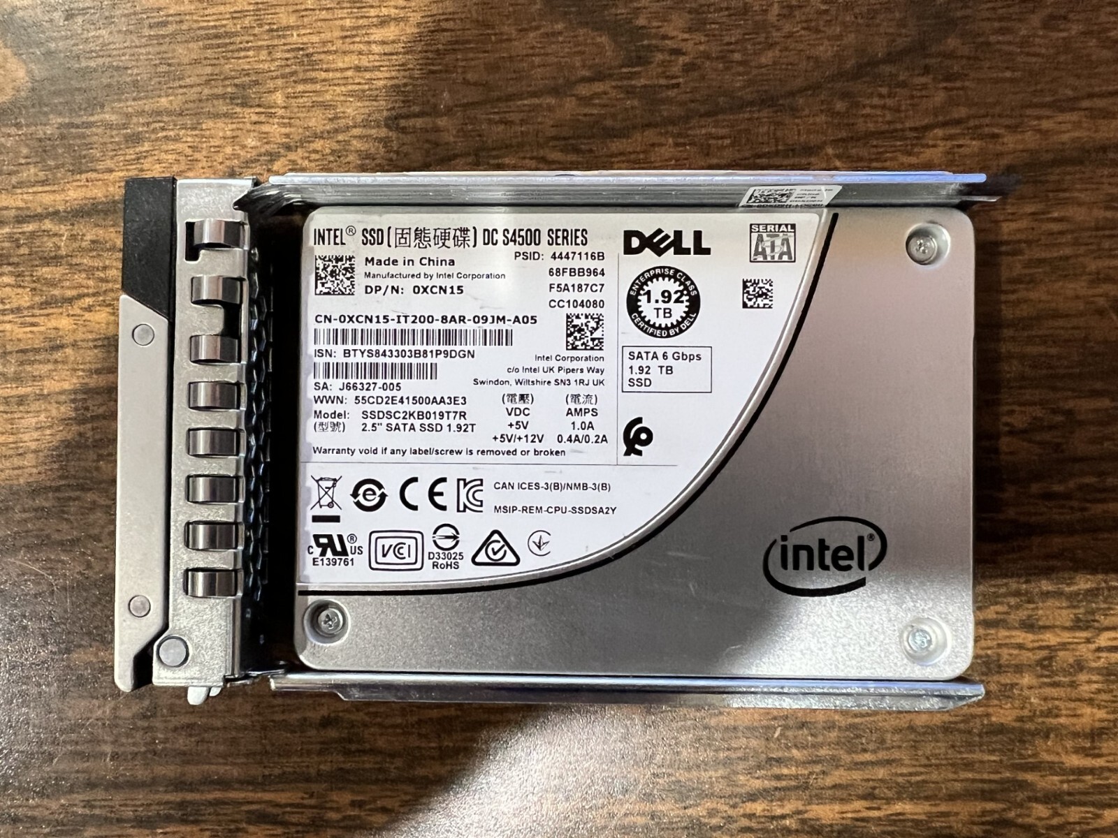 XCN15 Dell Intel DC S4500 1.92TB SATA 6Gbps 2.5" SSD SSDSC2KB019T7R 0XCN15