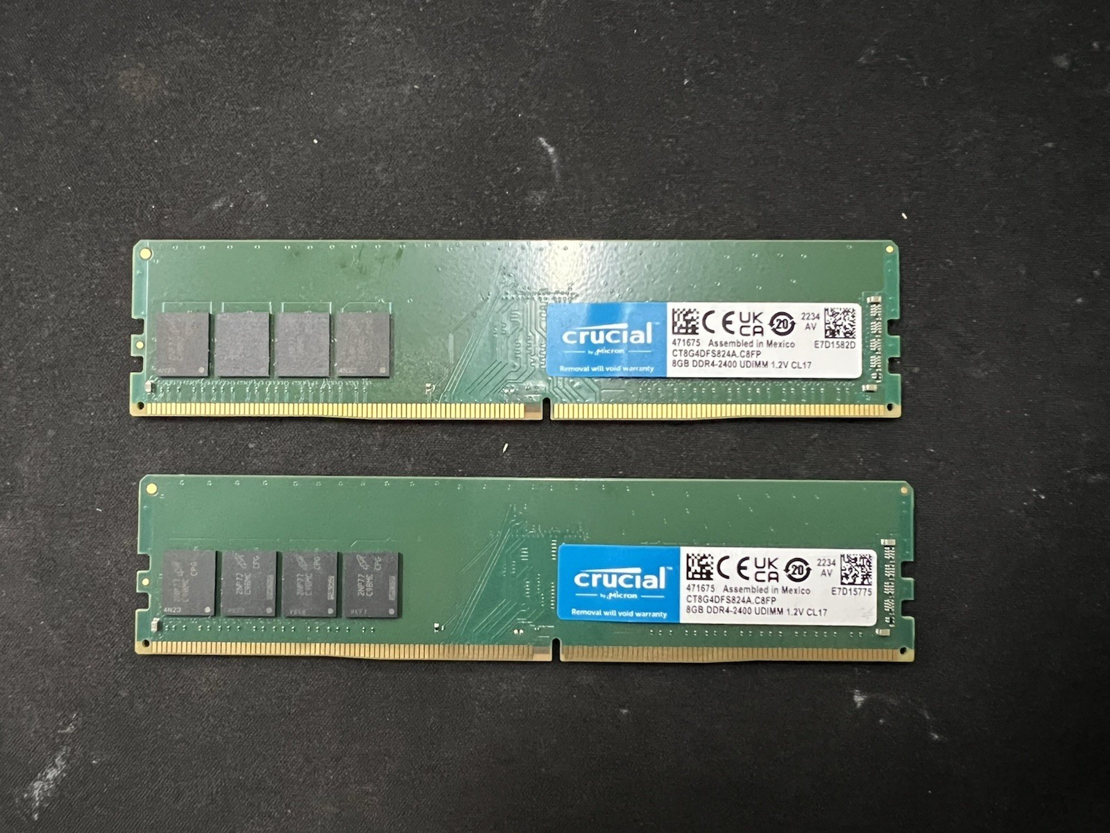 Crucial 8GB DDR4-2400 UDIMM Desktop RAM Lot of 2