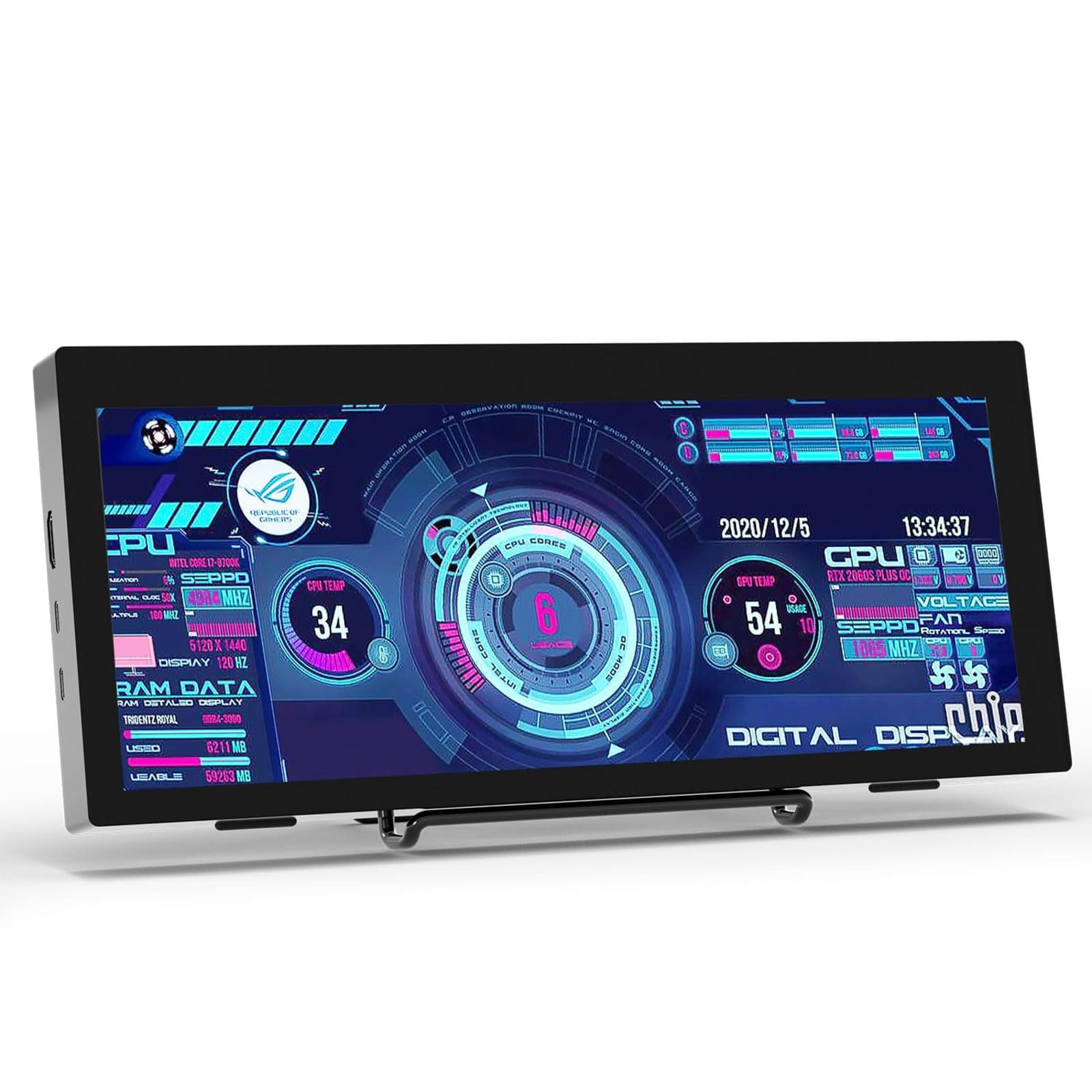 12.3" IPS Stretched Portable Monitor 1920x720 HDMI USB-C Built-In Speakers Black