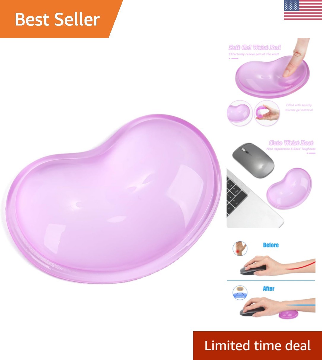 Stylish Purple Gel Wrist Rest Set for Keyboard & Mouse - Comfortable Support