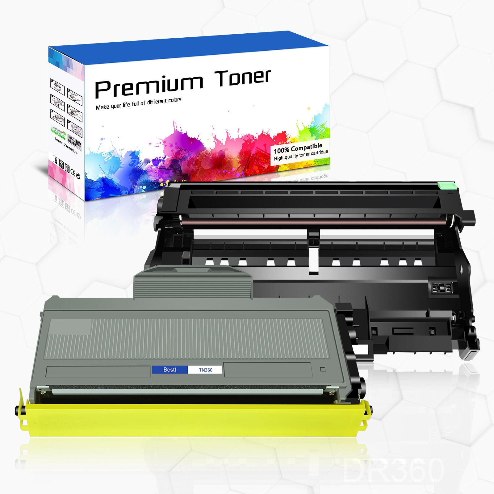 TN360 Toner + DR360 Drum Compatible for Brother HL-2140 2170W MFC-7340 MFC-7840W