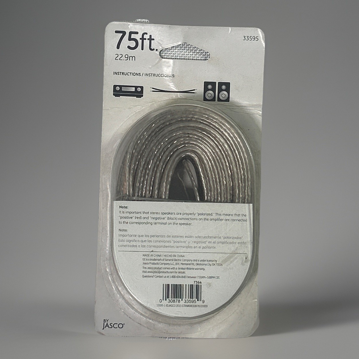 G.E. 75 ft. Clear Speaker Wire  Home Theater Systems All Brands Compatible  7364