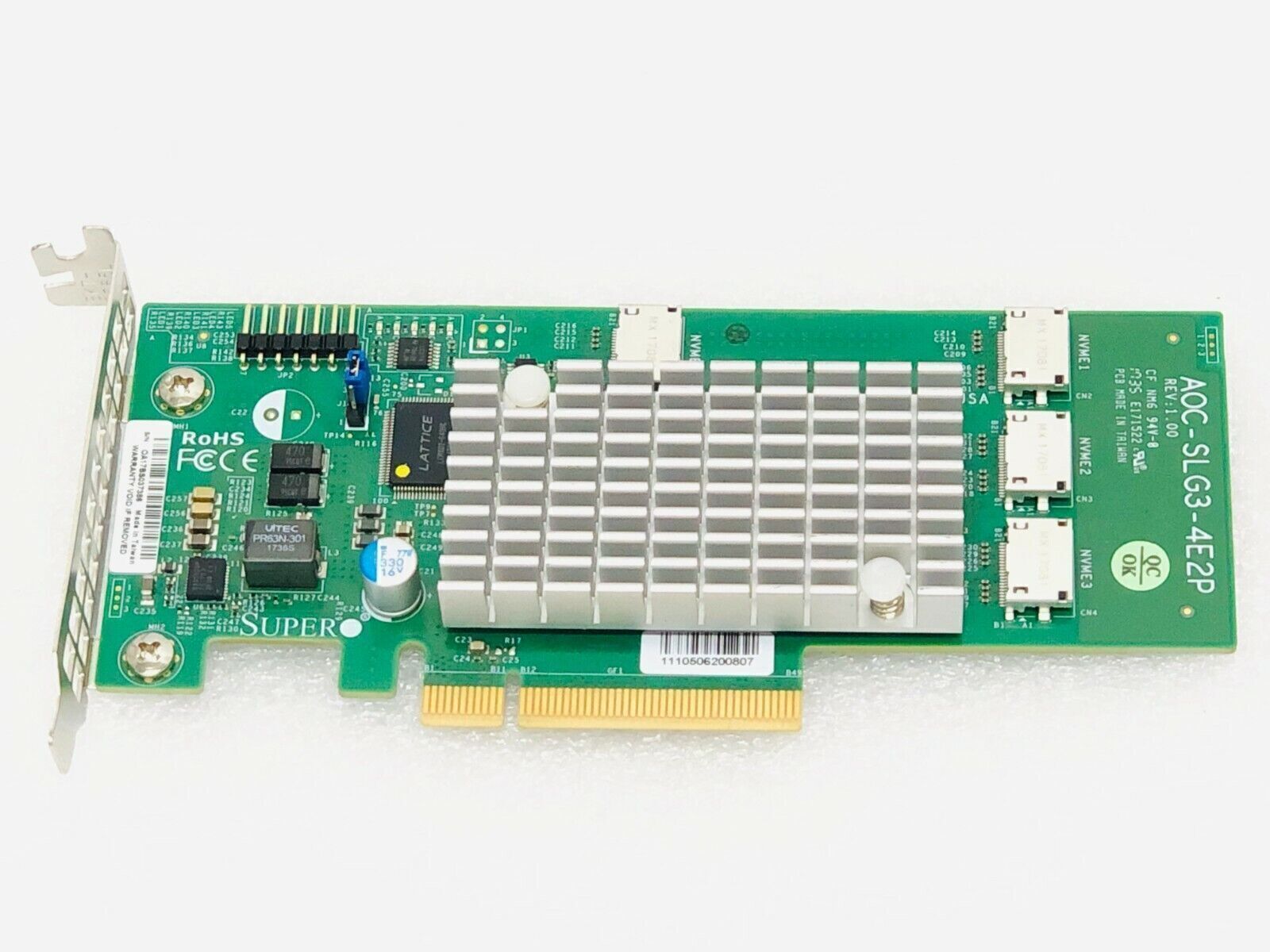 Low bracket Supermicro AOC-SLG3-4E2P PCIe Add-On 6.4GB/s Quad-Port Gen-3 NVMe US