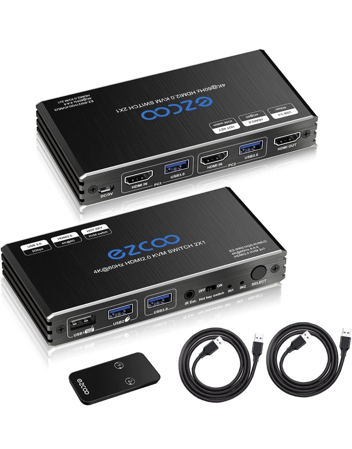 EZCOO 4K@60Hz HDMI 2.0 KVM Switch 2x1 USB 3.0 | Open Box | New Sealed