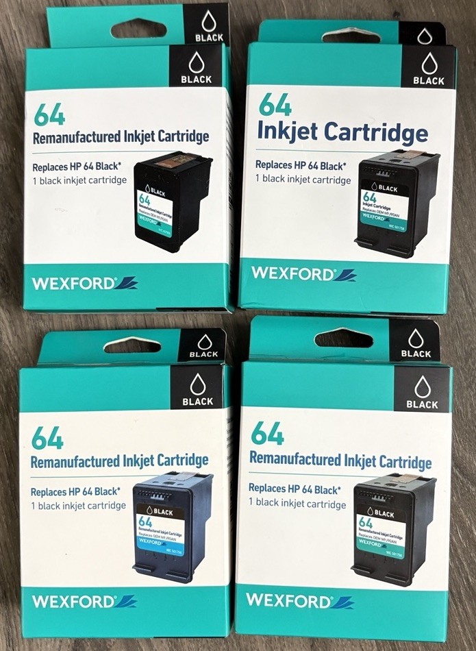 4 Boxes: Wexford Inkjet Cartridge Replaces HP 64 Black