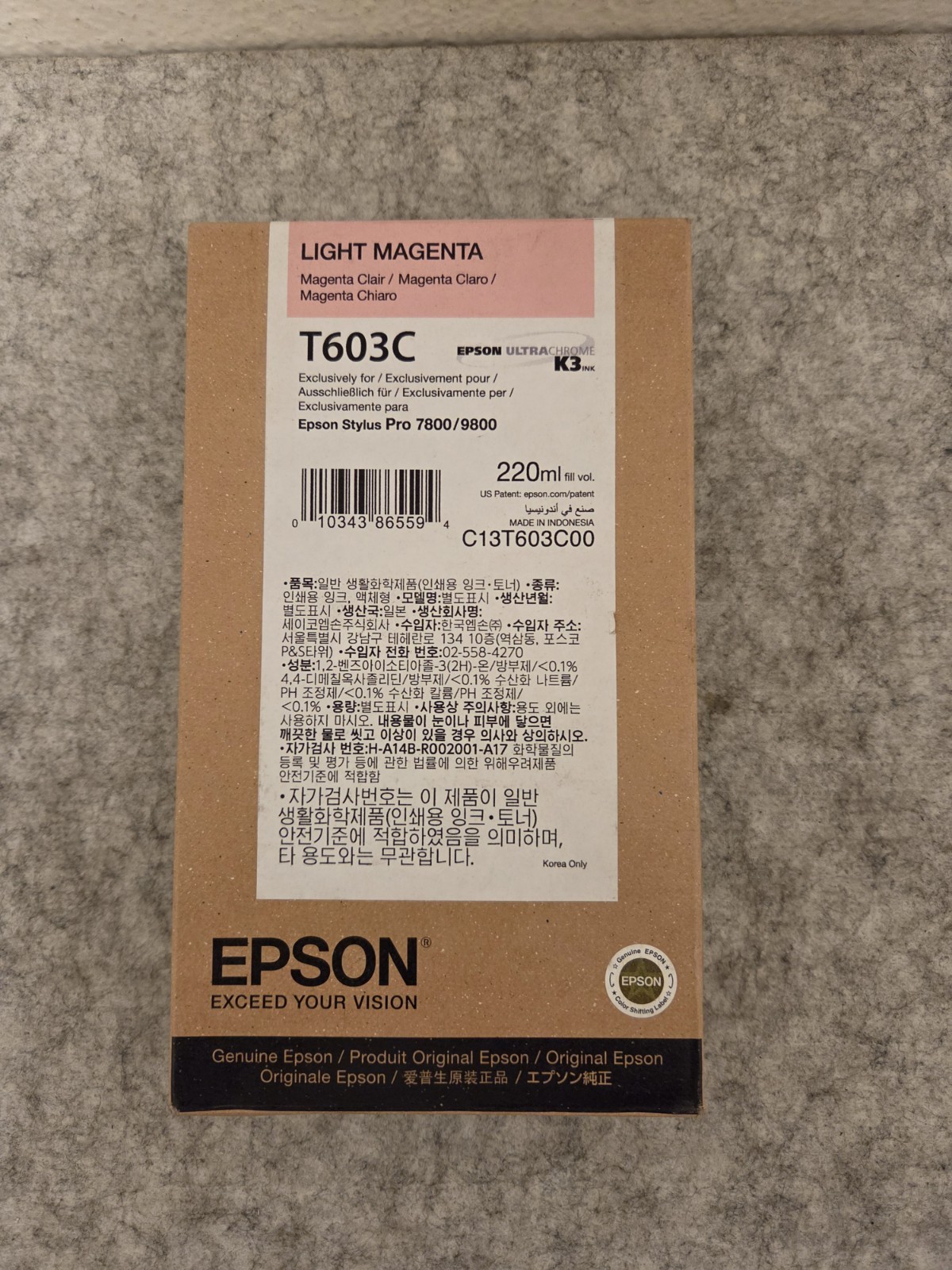 2021 Genuine Epson T603C Light Magenta Ink Stylus Pro 7800 9800 Factory Sealed