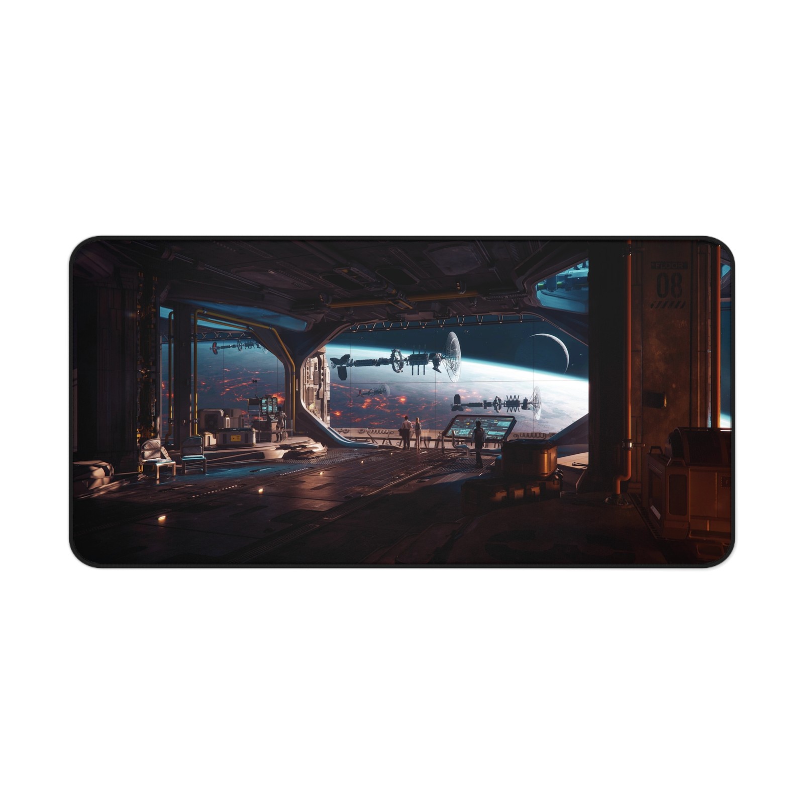 Futuristic Gaming Desk Mat, Orbital Space Station Sci Fi Mouse Pad,  Gamer Setup