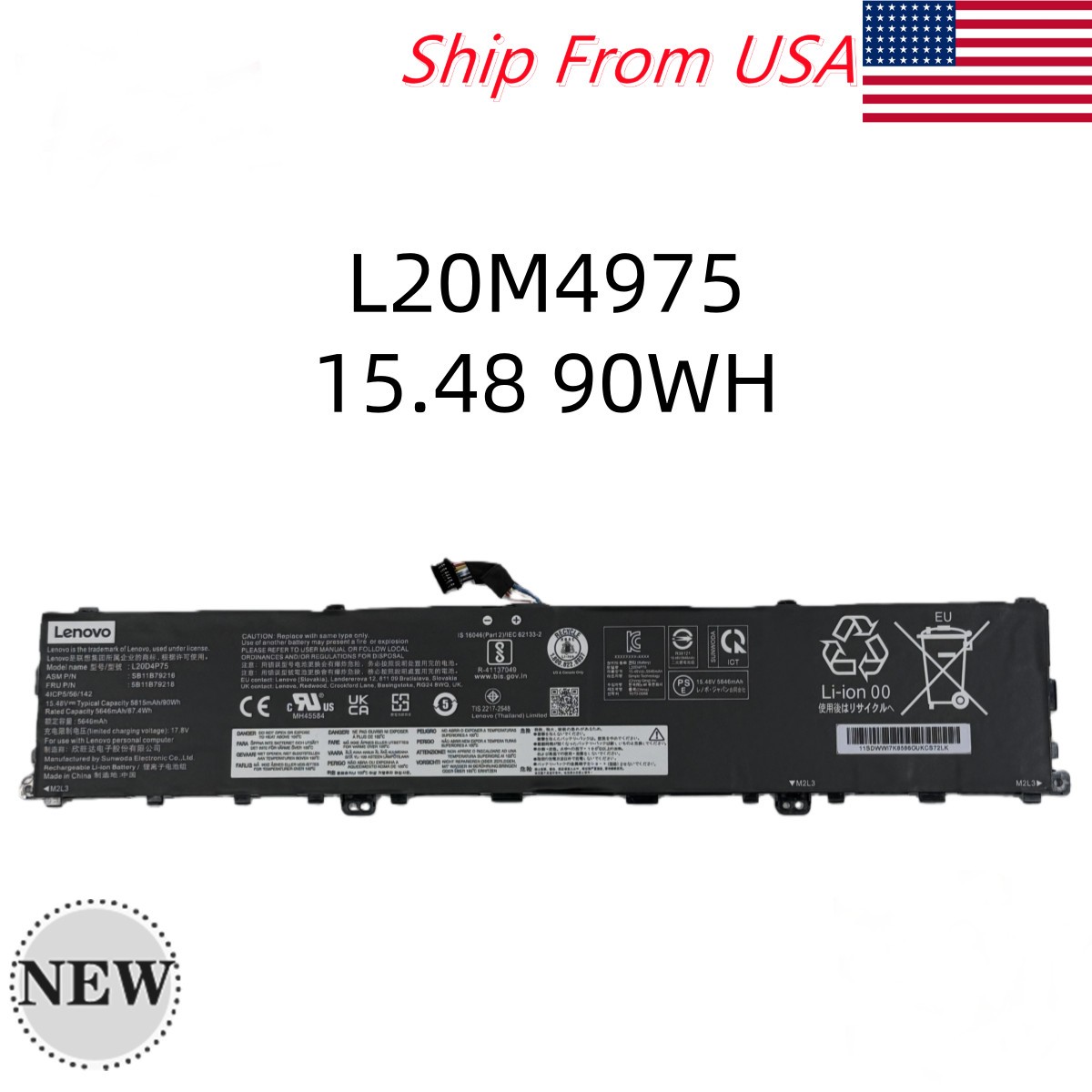 NEW OEM Genuine 90WH L20M4P75 L20D4P75 Battery For Lenovo ThinkPad P1 Gen 4/5/6