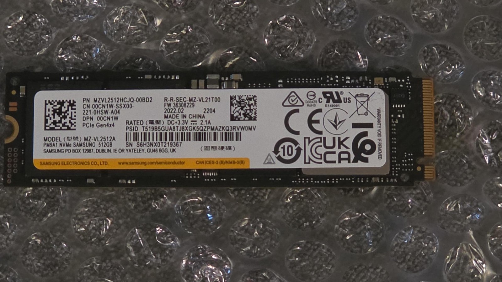 Samsung PM9A1 512GB NVMe M.2 2280 PCIe Gen4 SSD - 96% Health